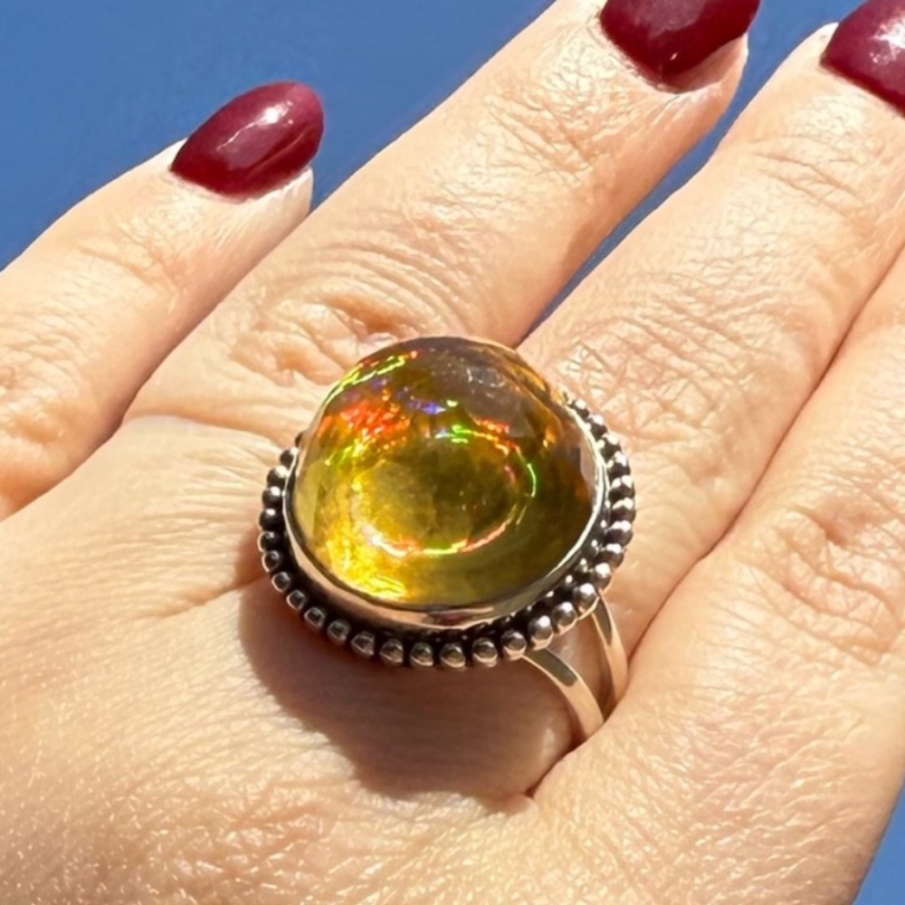 Vintage Sajen Sterling Silver Adjustable Citrine Dome Ring – Statement Style